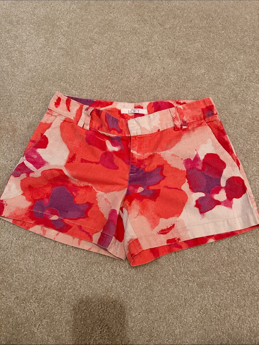 Ann Taylor LOFT Coral, coral & Purple Floral Cotton-linen Women's Shorts